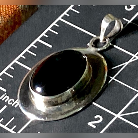 Large Onyx Pendant Stamped ATI MEXICO Vintage Mexican Silver | All Seeing Eye - Picture 12 of 16